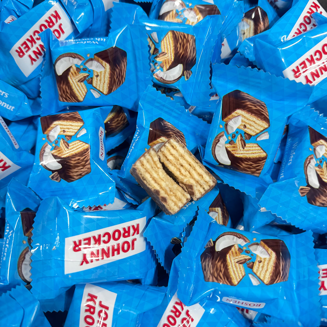 Wafers met chocolade gevuld met kokos crème